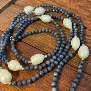 Vintage Sterling Dark Blue Kyanite XL Necklace